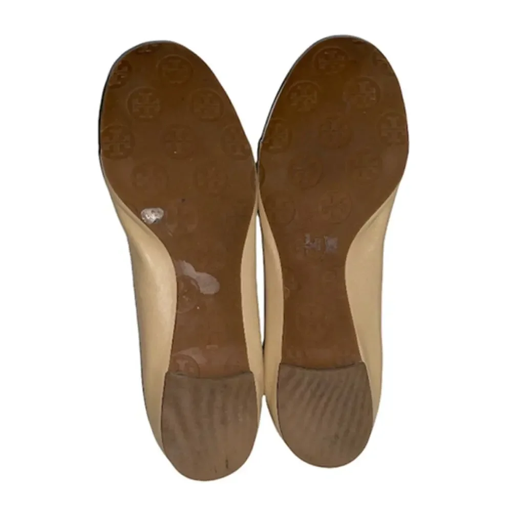 Tory Burch Beige and Silver Serena Mirror Leather Ballet Flats Size 6